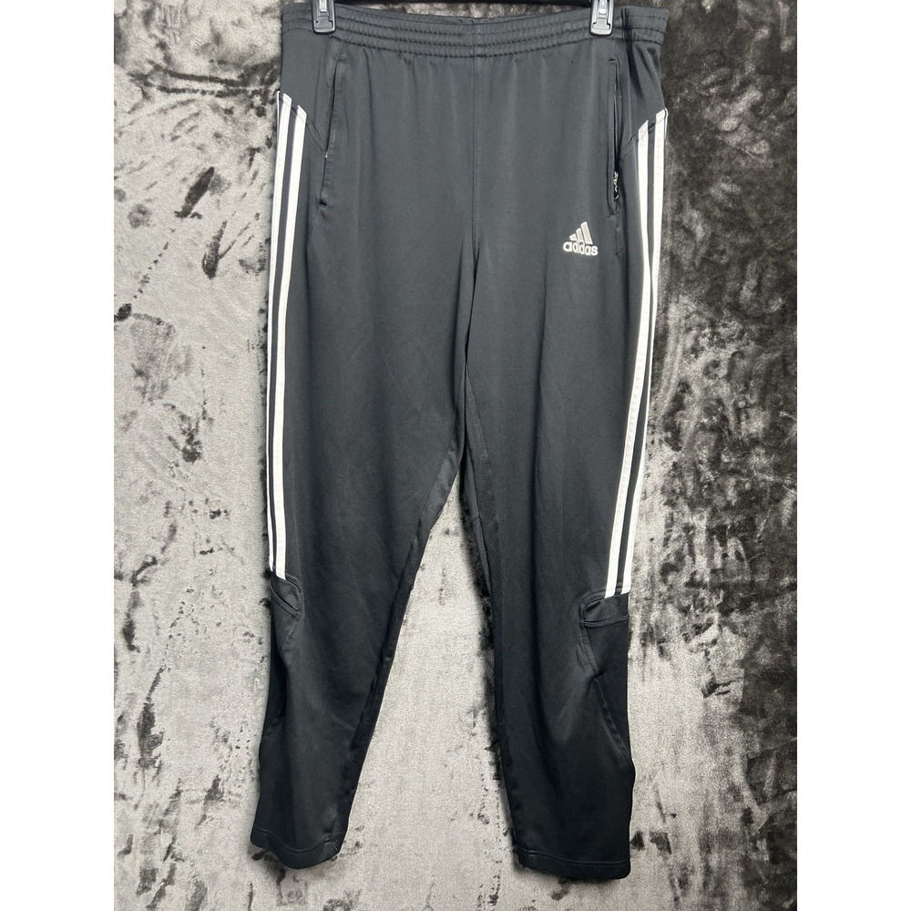 Adidas‎ Men's XL Black 3 Stripe Track Pants Tapered Zip Joggers
